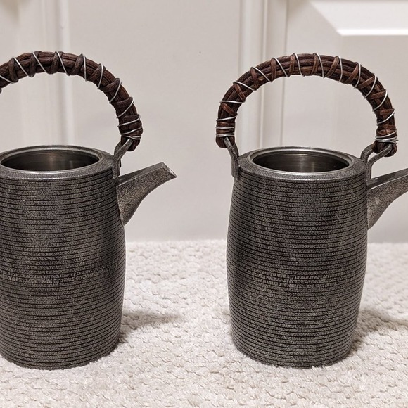 Japanese Metalwork Vine Handle Vase Chopstick Holder Vintage Set of 2 - Picture 4 of 8